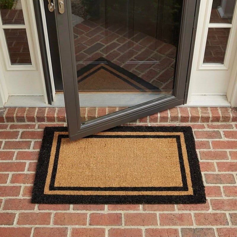 Kempf Black Border Coir Doormat with Non Slip Backing, 22" x 36", Heavy Duty, Natural Fiber Entrance Welcome Front Door Mat, Outdoor Indoor Use - Image 4